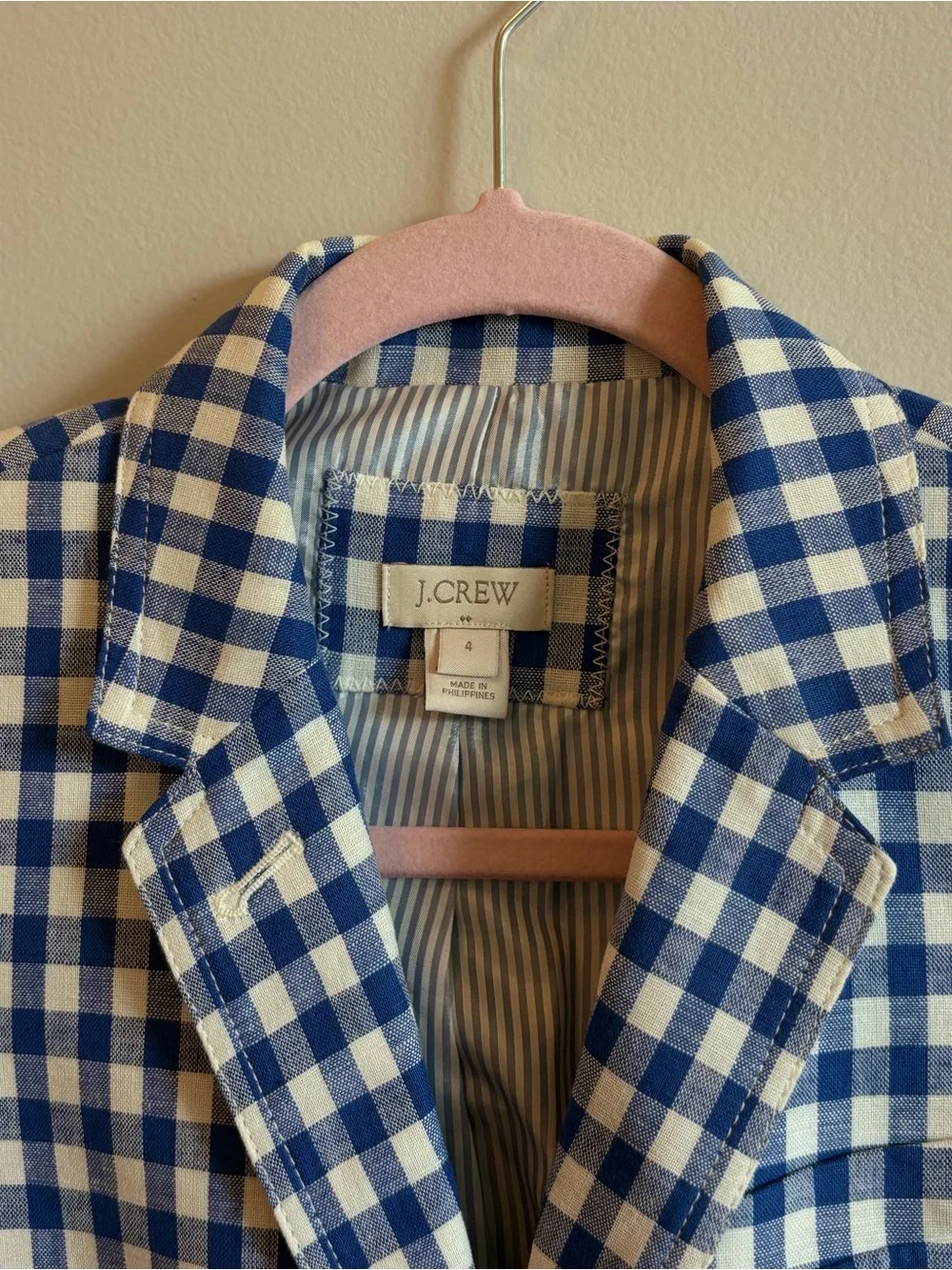 J.Crew Blue Gingham Blazer – Size 4 - Picture 6 of 7